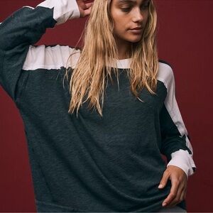 NWOT Free People All About It Long Sleeve Top in Dark Grey/White, S